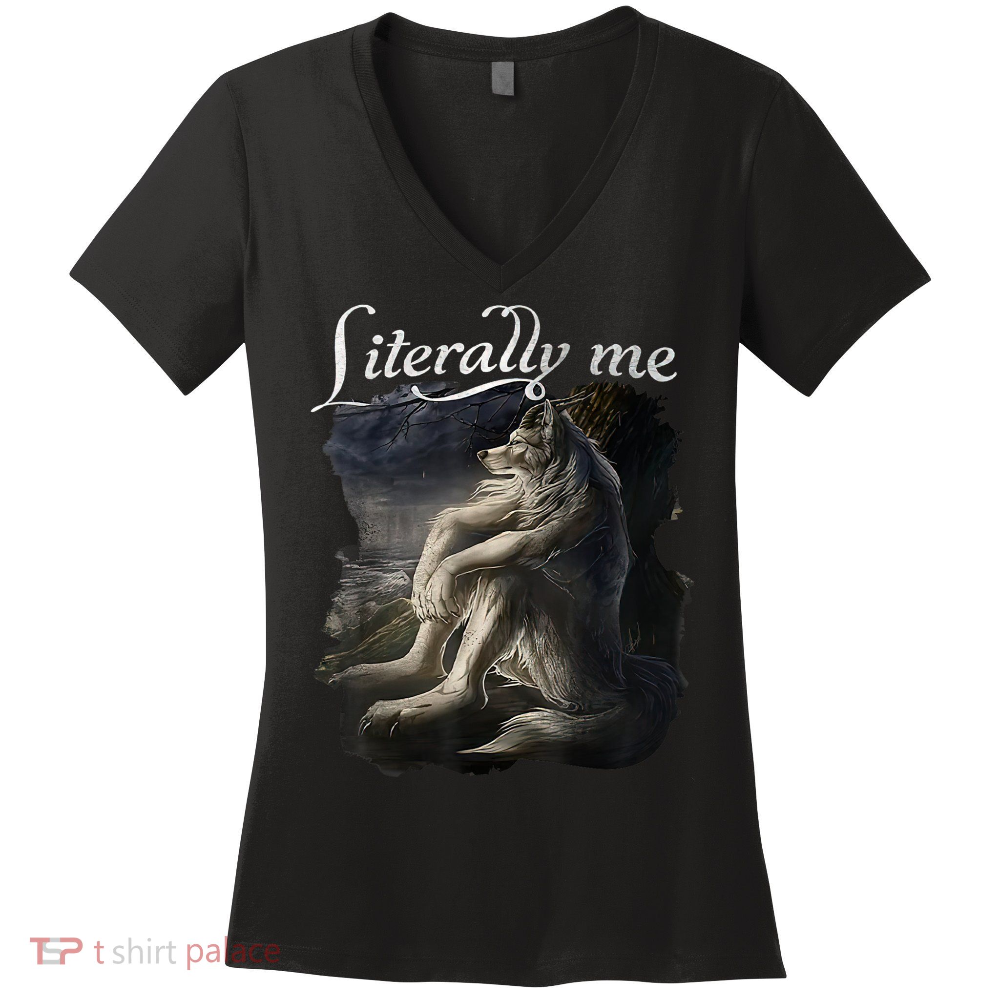 Sitting Wolf Literally Me Funny Meme Women's V-Neck T-Shirt