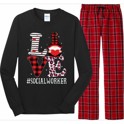 Social Worker Love Women Leopard Appreciation Valentine Long Sleeve Pajama Set