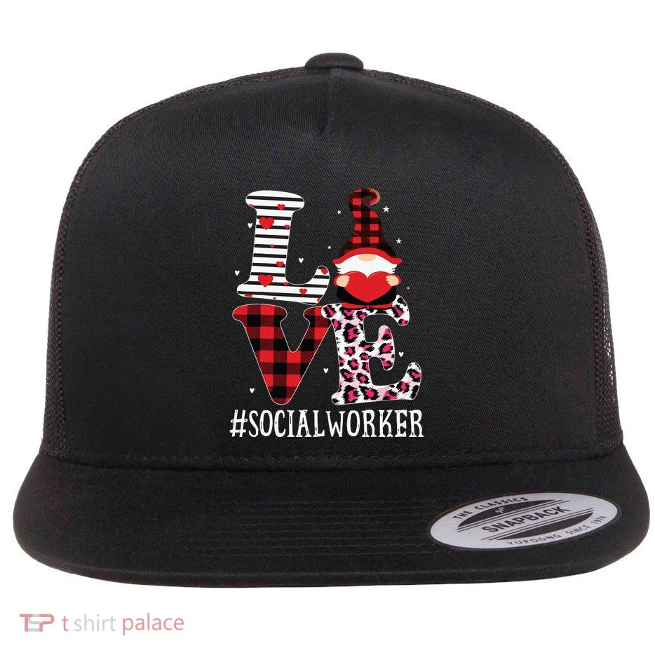 Social Worker Love Women Leopard Appreciation Valentine Flatbill Hat