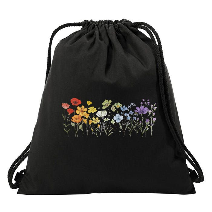 Subtle Wildflowers Lgbtq Month Rainbow Florals Drawstring Bag