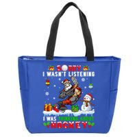 Sorry WasnT Listening Funny Thinking About Hockey Santa Gift Zip Tote Bag