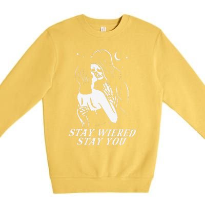 Stay Weird Lazy Halloween Costume Funny Skeleton Skull Bones Premium Crewneck Sweatshirt