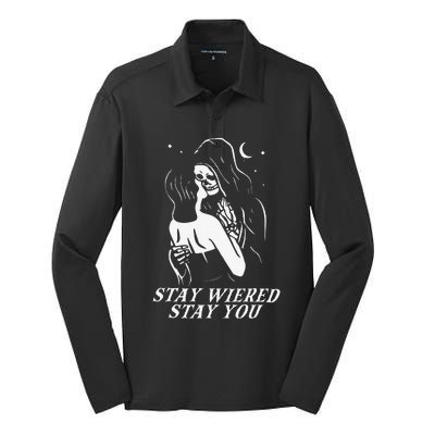 Stay Weird Lazy Halloween Costume Funny Skeleton Skull Bones Silk Touch Performance Long Sleeve Polo