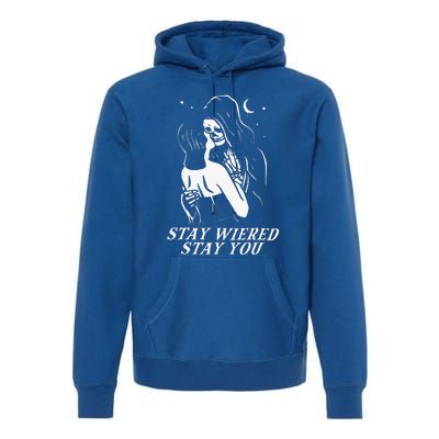 Stay Weird Lazy Halloween Costume Funny Skeleton Skull Bones Premium Hoodie