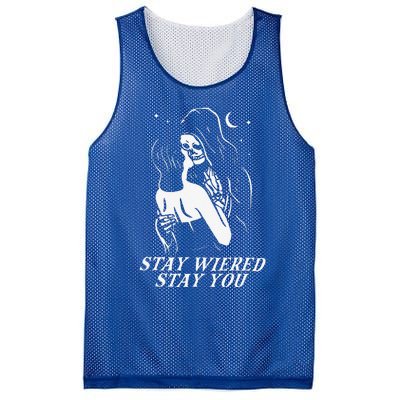 Stay Weird Lazy Halloween Costume Funny Skeleton Skull Bones Mesh Reversible Basketball Jersey Tank