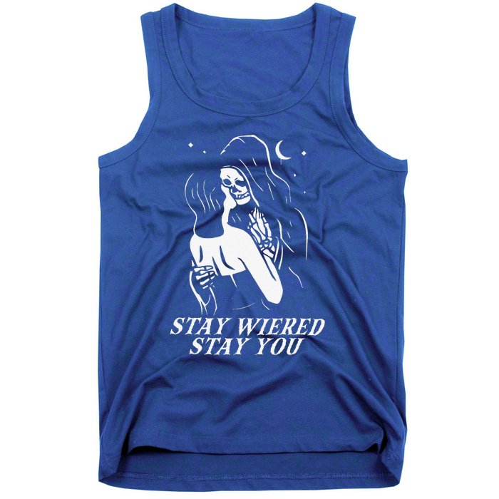 Stay Weird Lazy Halloween Costume Funny Skeleton Skull Bones Tank Top