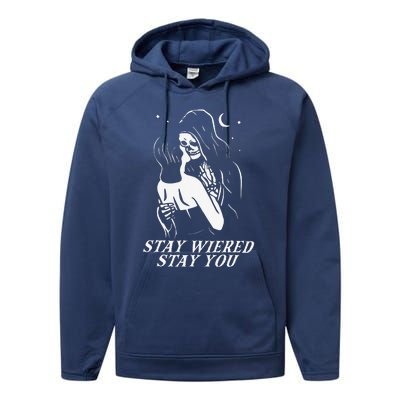 Stay Weird Lazy Halloween Costume Funny Skeleton Skull Bones Performance Fleece Hoodie