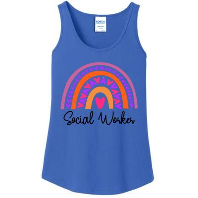 Social Worker Leopard Rainbow Funny School Work Love Gift Ladies Essential Tank