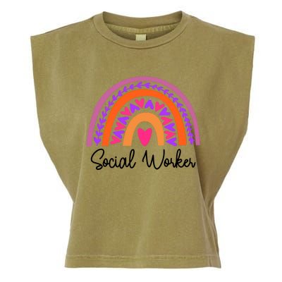 Social Worker Leopard Rainbow Funny School Work Love Gift Garment-Dyed Women's Muscle Tee