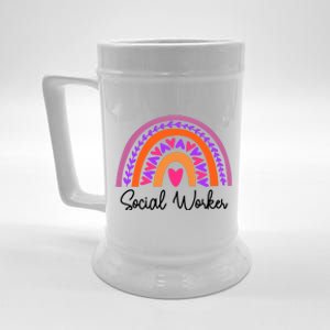 Social Worker Leopard Rainbow Funny School Work Love Gift Beer Stein