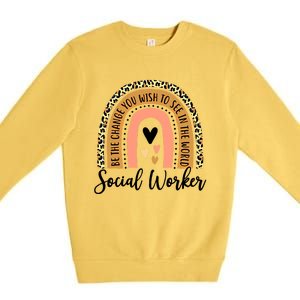 Social Worker Leopard Rainbow Funny Work Love Great Gift Premium Crewneck Sweatshirt