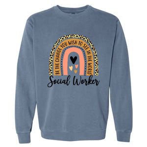 Social Worker Leopard Rainbow Funny Work Love Great Gift Garment-Dyed Sweatshirt