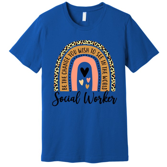 Social Worker Leopard Rainbow Funny Work Love Great Gift Premium T-Shirt