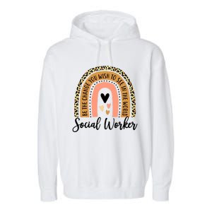 Social Worker Leopard Rainbow Funny Work Love Great Gift Garment-Dyed Fleece Hoodie