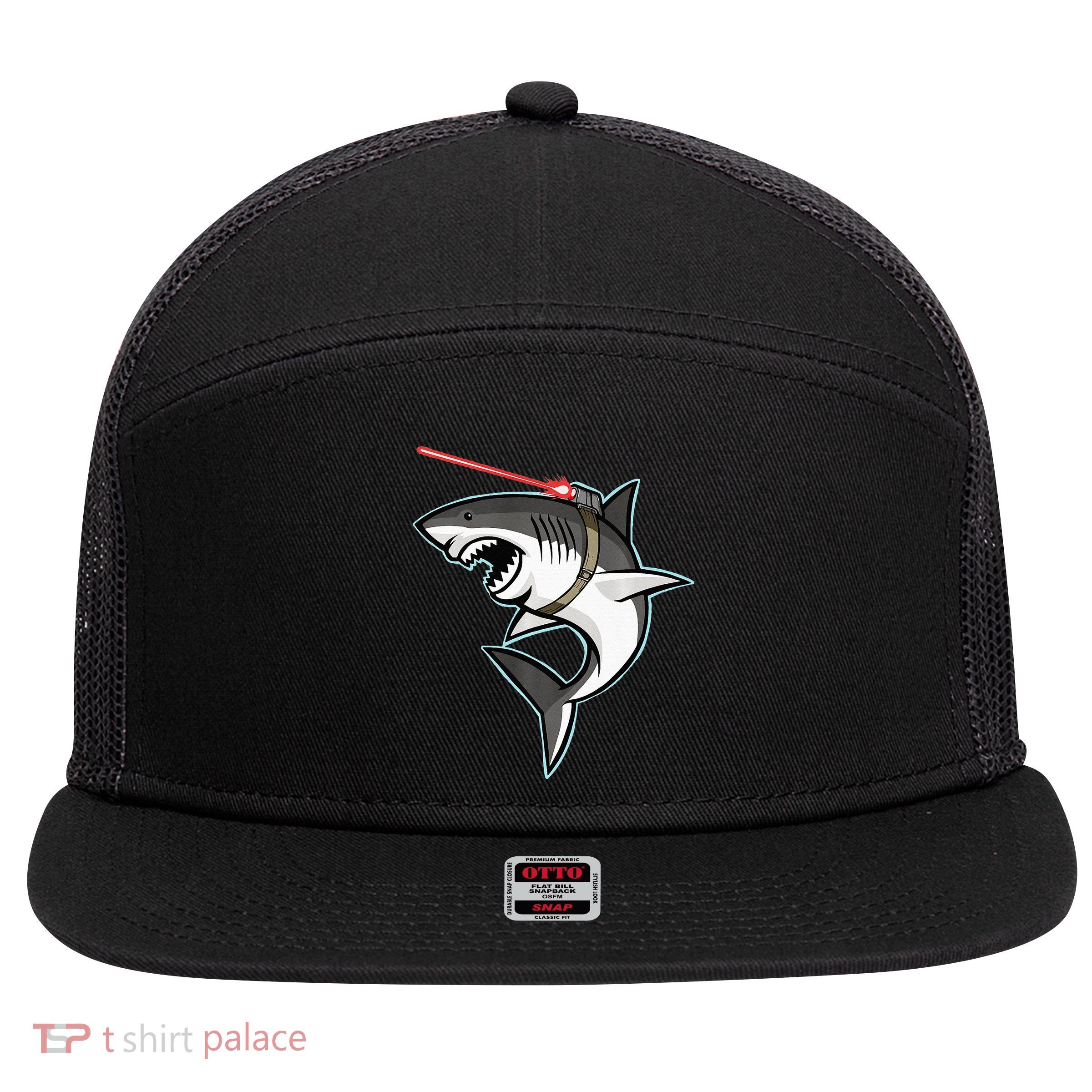 Shark with Laser Beam Premium 7 Panel Mesh Trucker Snapback Hat