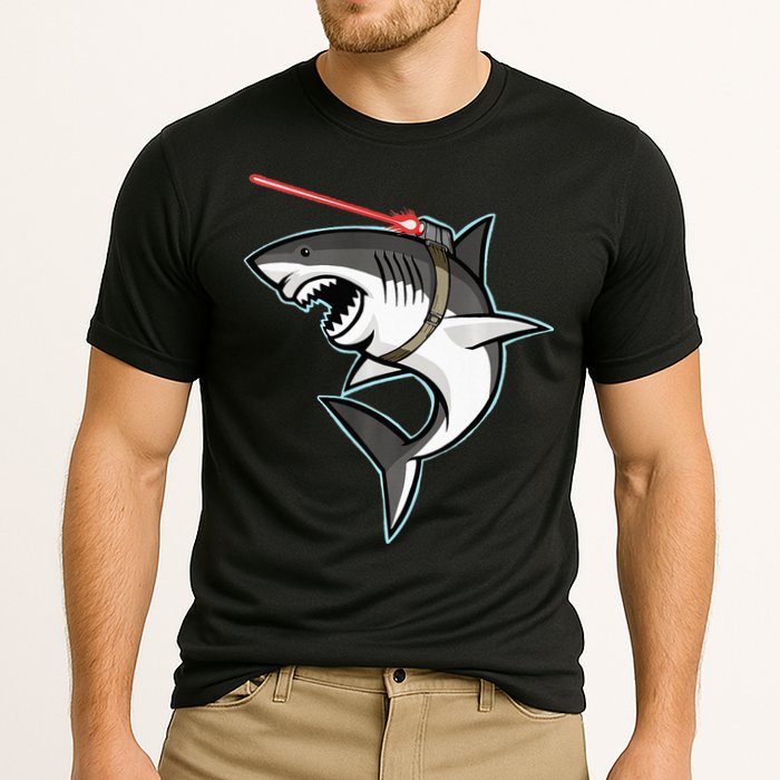 Shark with Laser Beam Premium Cooling Performance Crew T-Shirt