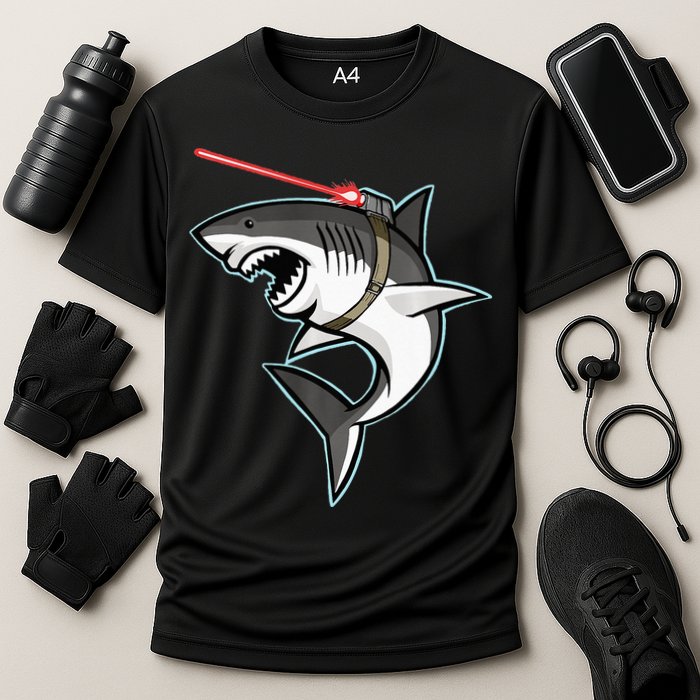 Shark with Laser Beam Premium Cooling Performance Crew T-Shirt