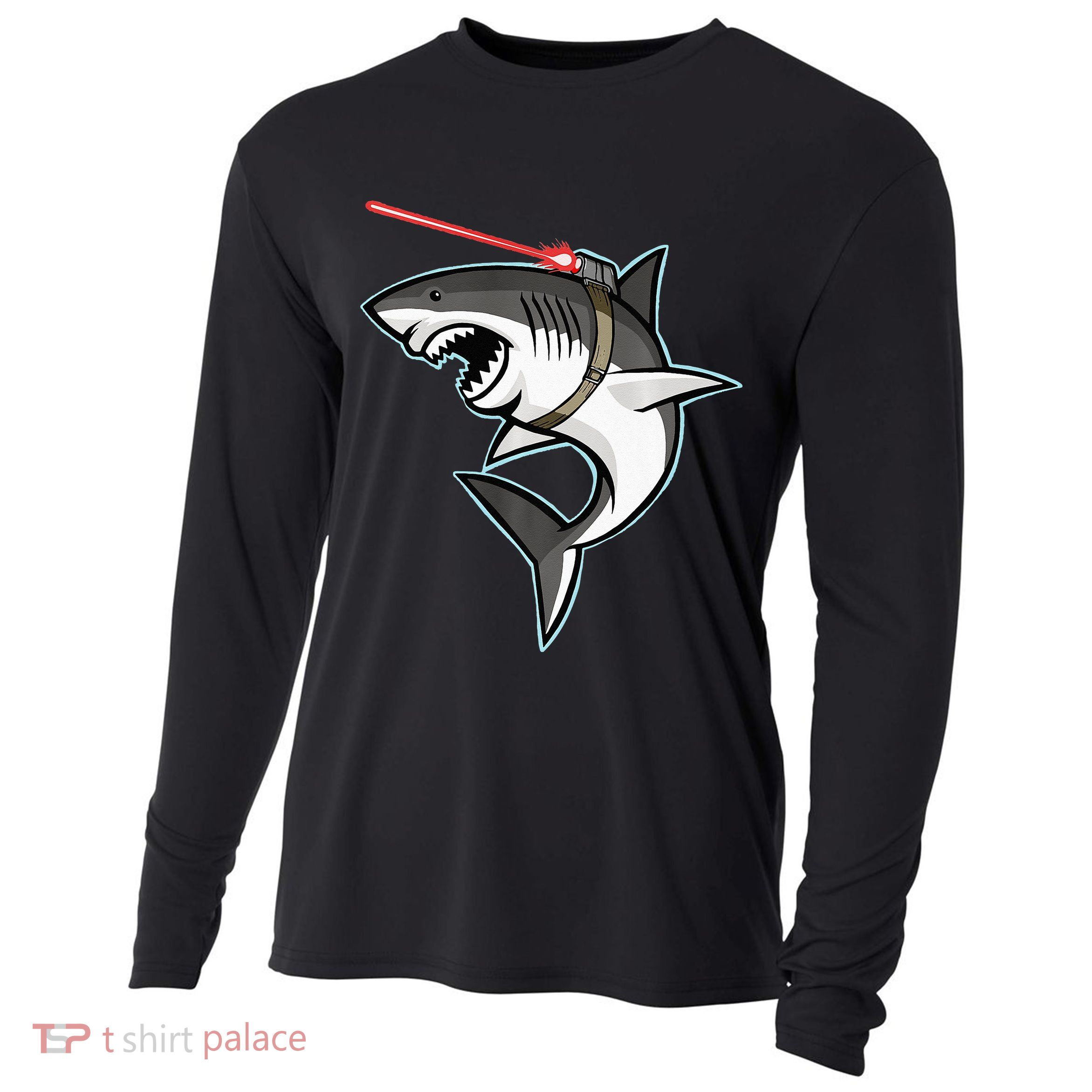 Shark with Laser Beam Premium Cooling Performance Long Sleeve Crew