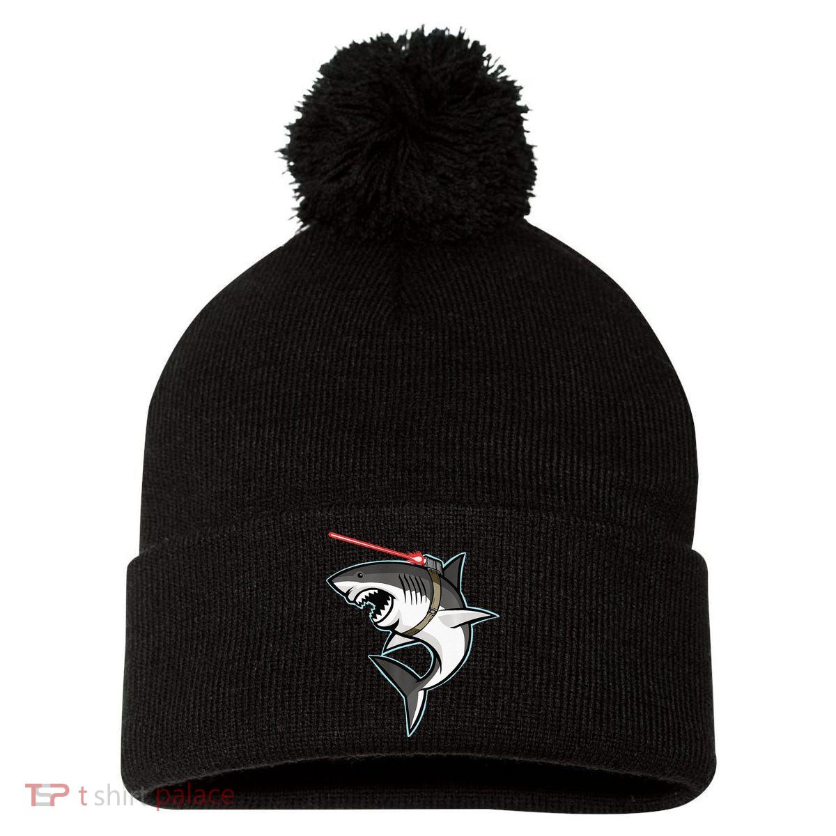 Shark with Laser Beam Premium Pom Pom 12in Knit Beanie