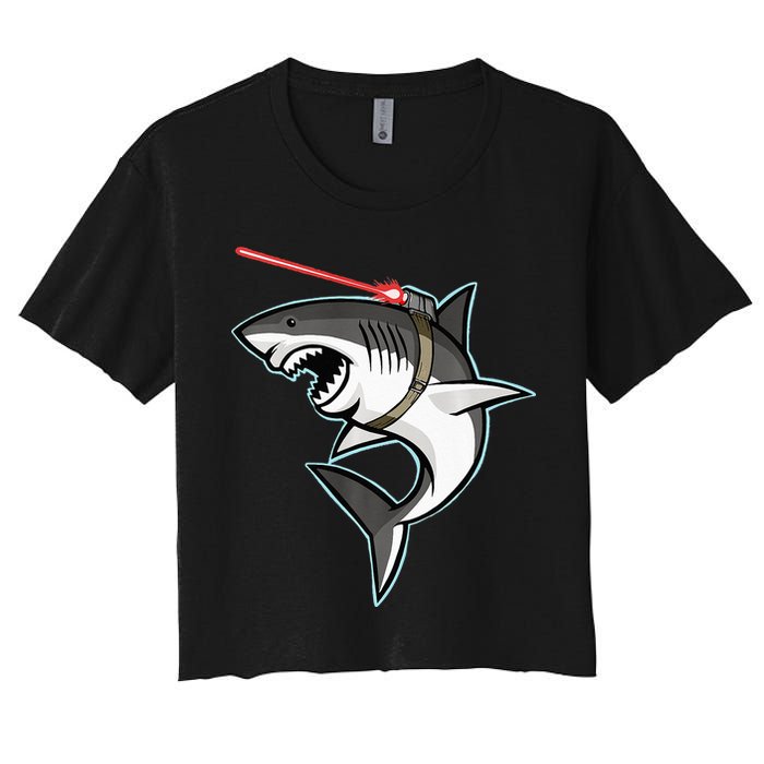 Shark with Laser Beam Premium Women's Crop Top Tee