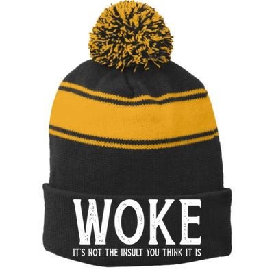 Stay Woke Liberal Stripe Pom Pom Beanie