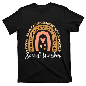 Social Worker Leopard Rainbow Funny Work Love T-Shirt