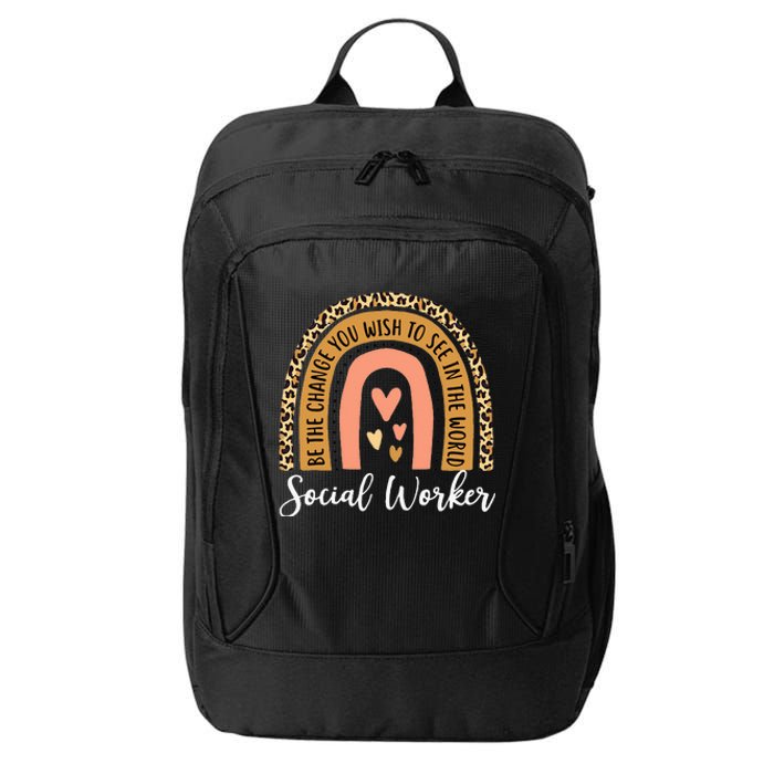 Social Worker Leopard Rainbow Funny Work Love City Backpack