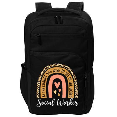 Social Worker Leopard Rainbow Funny Work Love Impact Tech Backpack