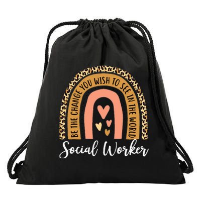 Social Worker Leopard Rainbow Funny Work Love Drawstring Bag