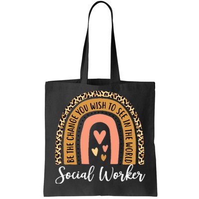 Social Worker Leopard Rainbow Funny Work Love Tote Bag