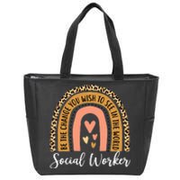 Social Worker Leopard Rainbow Funny Work Love Zip Tote Bag