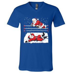 Santa Wrestling Lover Wrestler Christmas Xmas Pajama Gift V-Neck T-Shirt