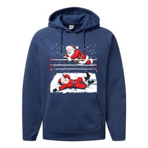 Santa Wrestling Lover Wrestler Christmas Xmas Pajama Gift Performance Fleece Hoodie