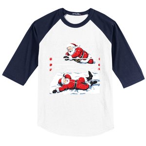 Santa Wrestling Lover Wrestler Christmas Xmas Pajama Gift Baseball Sleeve Shirt