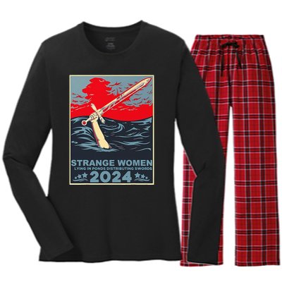 Strange Women Lying In Ponds Distributing Swords Women's Long Sleeve Flannel Pajama Set 