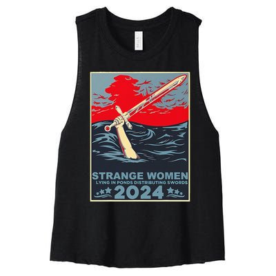 Strange Women Lying In Ponds Distributing Swords Women's Racerback Cropped Tank