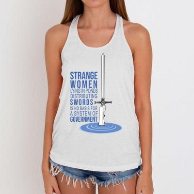 Strange Women Lying In Ponds Distributing Swords Women's Knotted Racerback Tank