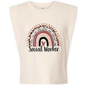 Social Worker Leopard Rainbow Social Work Christmas Pajama Garment-Dyed Women's Muscle Tee