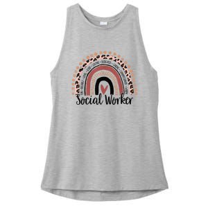 Social Worker Leopard Rainbow Social Work Christmas Pajama Ladies PosiCharge Tri-Blend Wicking Tank