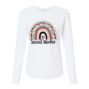 Social Worker Leopard Rainbow Social Work Christmas Pajama Womens Cotton Relaxed Long Sleeve T-Shirt