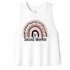 Social Worker Leopard Rainbow Social Work Christmas Pajama Women's Racerback Cropped Tank