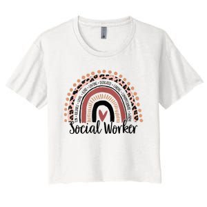 Social Worker Leopard Rainbow Social Work Christmas Pajama Women's Crop Top Tee