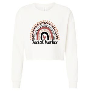 Social Worker Leopard Rainbow Social Work Christmas Pajama Cropped Pullover Crew