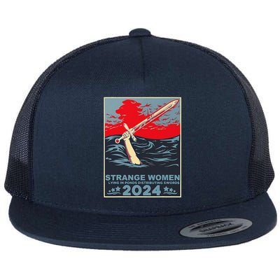 Strange Women Lying In Ponds Distributing Swords Design Flat Bill Trucker Hat