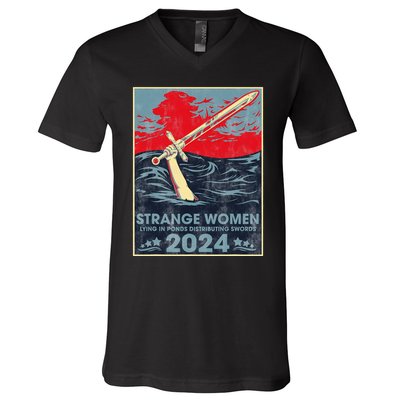 Strange Women Lying In Ponds Distributing Swords 2024 V-Neck T-Shirt