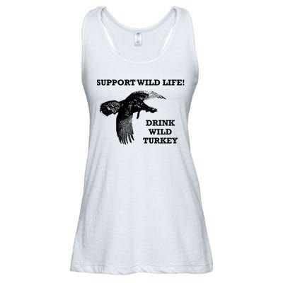 Support Wild Life Drink Wild Turkey Bourbon Vintage Gift Drinking Ladies Essential Flowy Tank