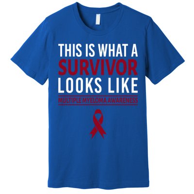 Survivor Warrior Multiple Myeloma Awareness Burgundy Ribbon Gift Premium T-Shirt