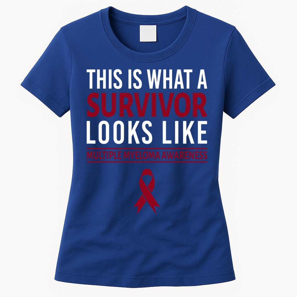 Survivor Warrior Multiple Myeloma Awareness Burgundy Ribbon Gift Womens T-Shirt