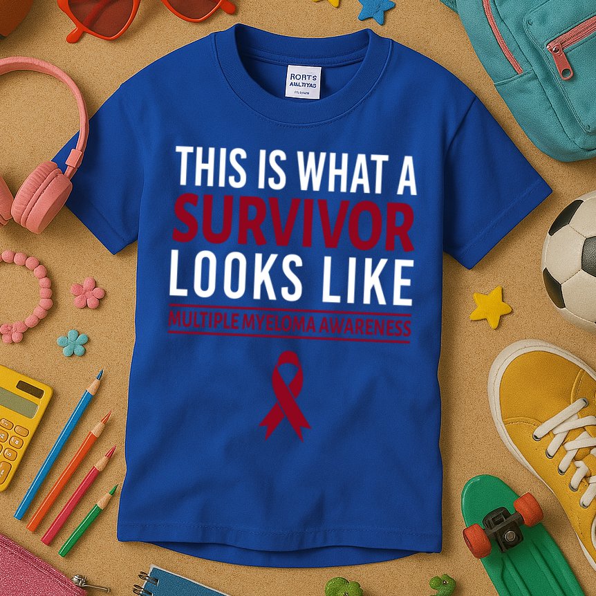 Survivor Warrior Multiple Myeloma Awareness Burgundy Ribbon Gift Kids T-Shirt