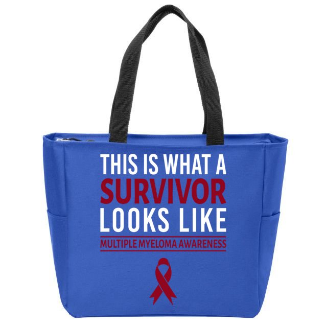 Survivor Warrior Multiple Myeloma Awareness Burgundy Ribbon Gift Zip Tote Bag
